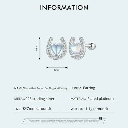 Lucky Horseshoe Stud Earrings 925 Sterling Silver Earrings Moonstone Zircon Fine Gifts for Her - CQE1612 - Jewelry