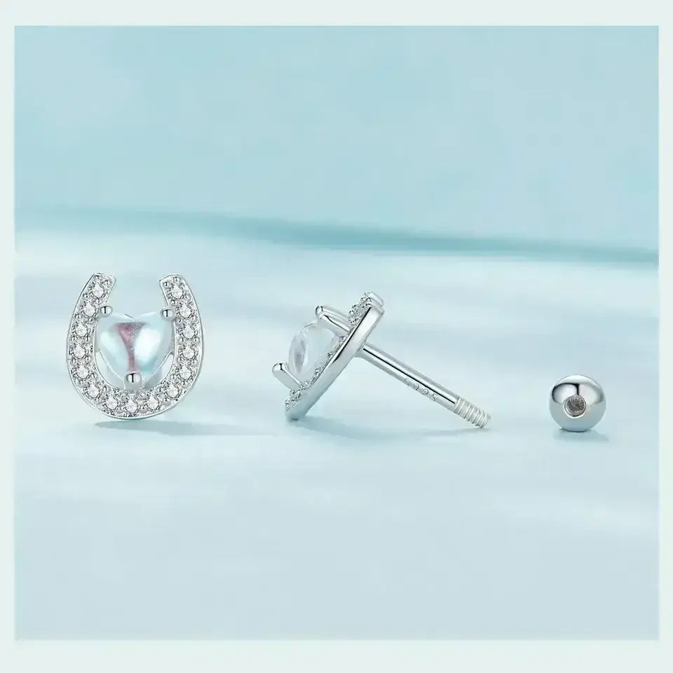 Lucky Horseshoe Stud Earrings, Sterling Silver Earrings Jewelry - The Best New Thing