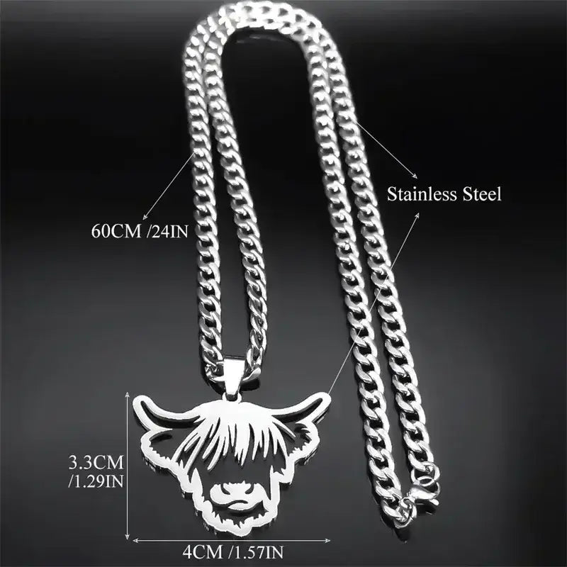 Highland Cattle Cow Necklace, Stainless Steel Jewelry Pendant Gifts - The Best New Thing