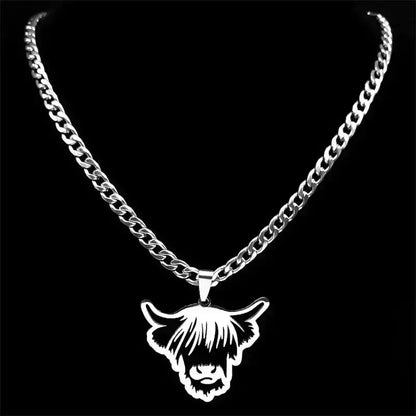 Highland Cattle Cow Necklace, Stainless Steel Jewelry Pendant Gifts - The Best New Thing