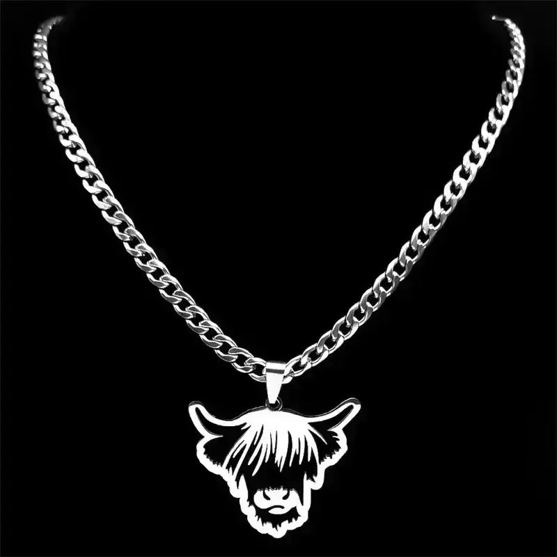 Highland Cattle Cow Necklace, Stainless Steel Jewelry Pendant Gifts - The Best New Thing