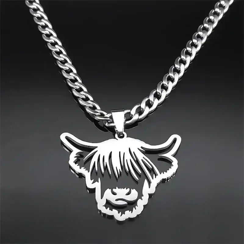 Highland Cattle Cow Necklace, Stainless Steel Jewelry Pendant Gifts - The Best New Thing