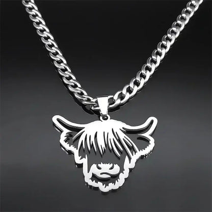 Highland Cattle Cow Necklace, Stainless Steel Jewelry Pendant Gifts - The Best New Thing