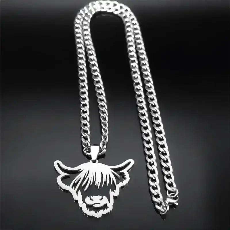 Highland Cattle Cow Necklace, Stainless Steel Jewelry Pendant Gifts - The Best New Thing