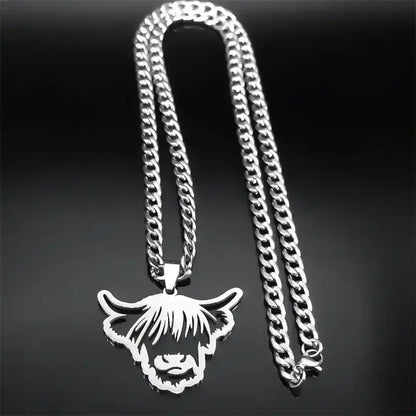 Highland Cattle Cow Necklace, Stainless Steel Jewelry Pendant Gifts - The Best New Thing