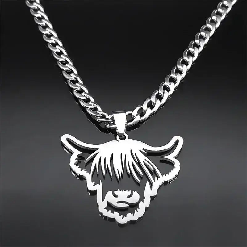 Highland Cattle Cow Necklace, Stainless Steel Jewelry Pendant Gifts - The Best New Thing