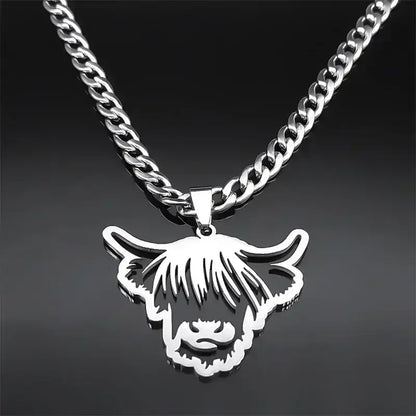 Highland Cattle Cow Necklace, Stainless Steel Jewelry Pendant Gifts - The Best New Thing