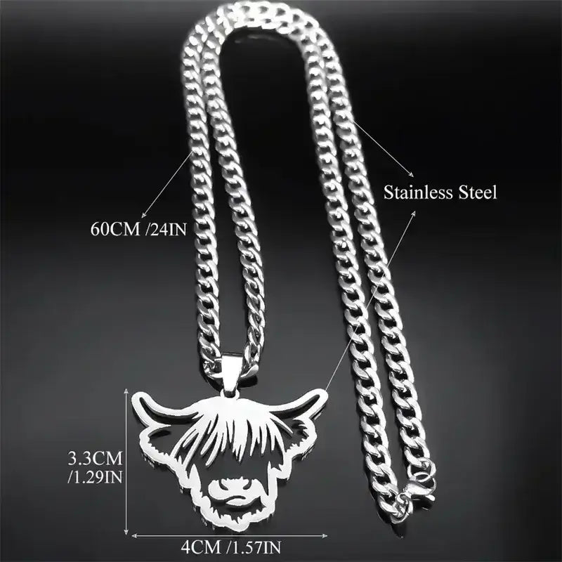 Highland Cattle Cow Necklace, Stainless Steel Jewelry Pendant Gifts - The Best New Thing