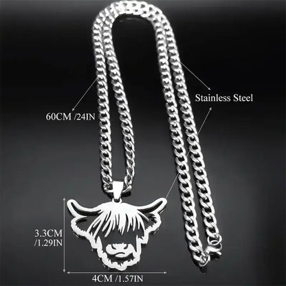 Highland Cattle Cow Necklace, Stainless Steel Jewelry Pendant Gifts - The Best New Thing