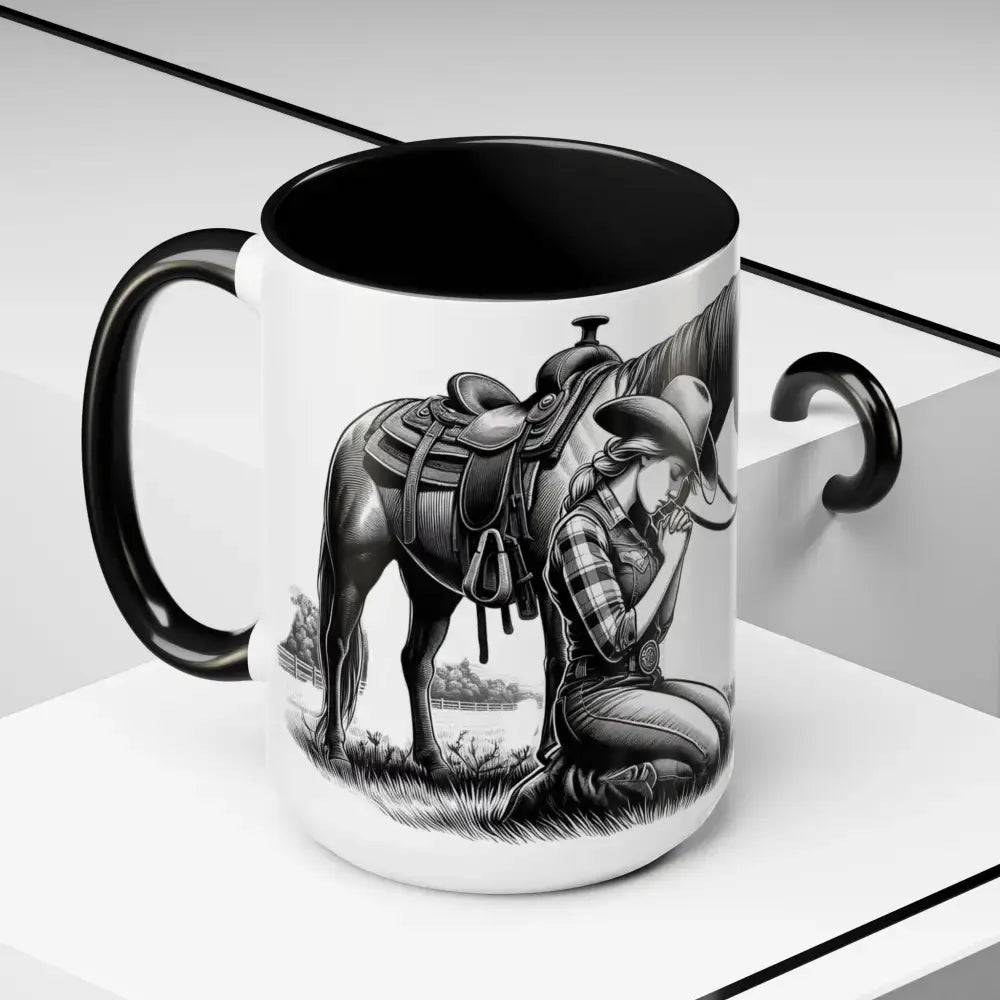 Praying Cowgirl Horse Love Inspirational Coffee Mug Rustic Western and Country Kitchen Decor 15oz - Mugs
