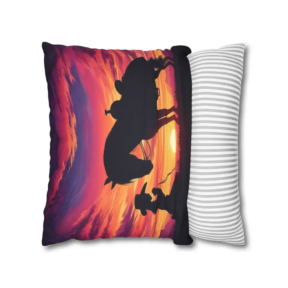 Praying Cowgirl Square Pillowcase - Cowgirl and Horse with Sunset 2-Sided Design 4 Sizes - Home Decor