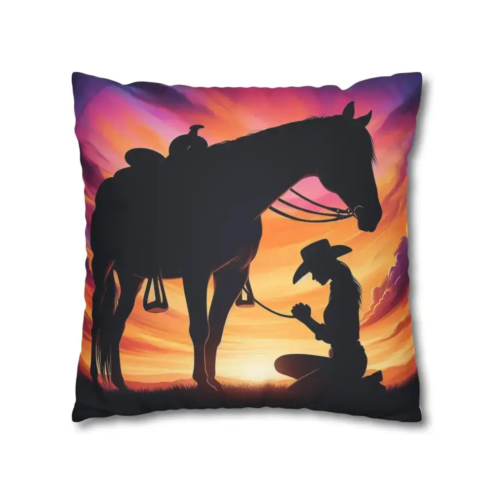Praying Cowgirl Square Pillowcase - Cowgirl and Horse with Sunset 2-Sided Design 4 Sizes - Home Decor