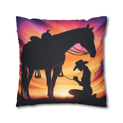 Praying Cowgirl Square Pillowcase - Cowgirl and Horse with Sunset 2-Sided Design 4 Sizes - Home Decor