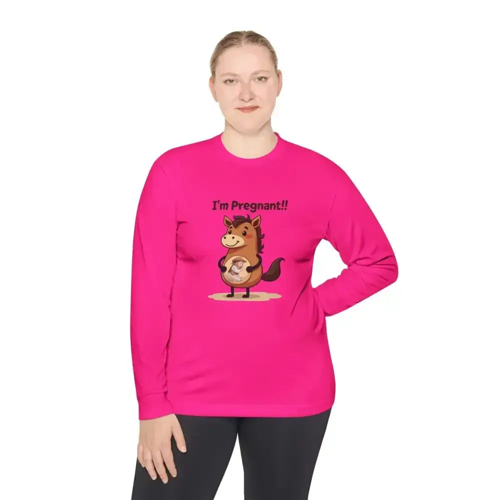 Pregnant Horse Cartoon Long Sleeve Tee, Horse Humor Shirt, Cowgirl Maternity Gifts - The Best New Thing