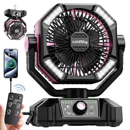 Rechargeable Portable Fan 8 Speed with 4 LED Lantern 20000mAh Battery - Pink / United States - Fans