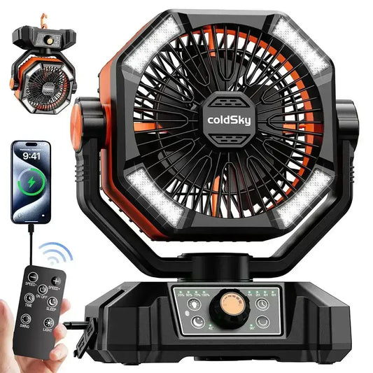 Rechargeable Portable Fan, 8 Speed, 4 LED Lantern, 20000mAh Battery - The Best New Thing