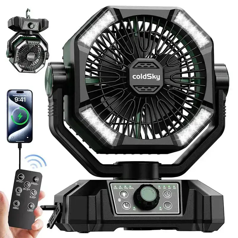 Rechargeable Portable Fan 8 Speed with 4 LED Lantern 20000mAh Battery - Green / GERMANY - Fans