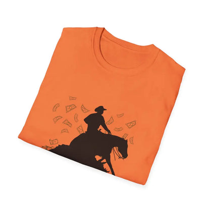 Reining Horse T-Shirt featuring a silhouette of a rider on a horse, designed for Western horse apparel enthusiasts.