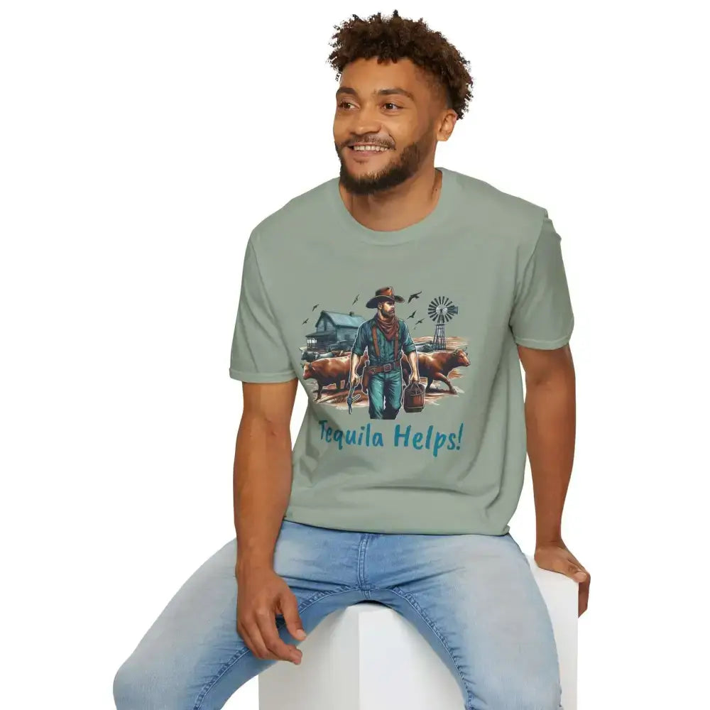 Rustic Farmer T-Shirt with Cattle Gift for Men Cowboy T-Shirt Western Wear for Men - T-Shirt