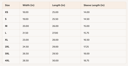 Size chart for Cowgirl Ride Giddy Up Ladies Tee with measurements for XS to 4XL.