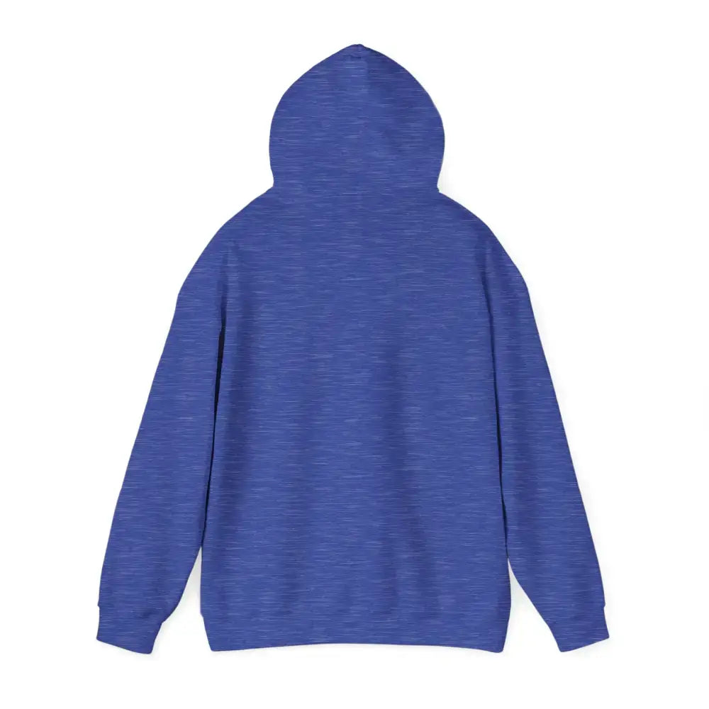 Back view of a unisex Party Hoodie in blue, made from a soft cotton-polyester blend, perfect for chilly weather.