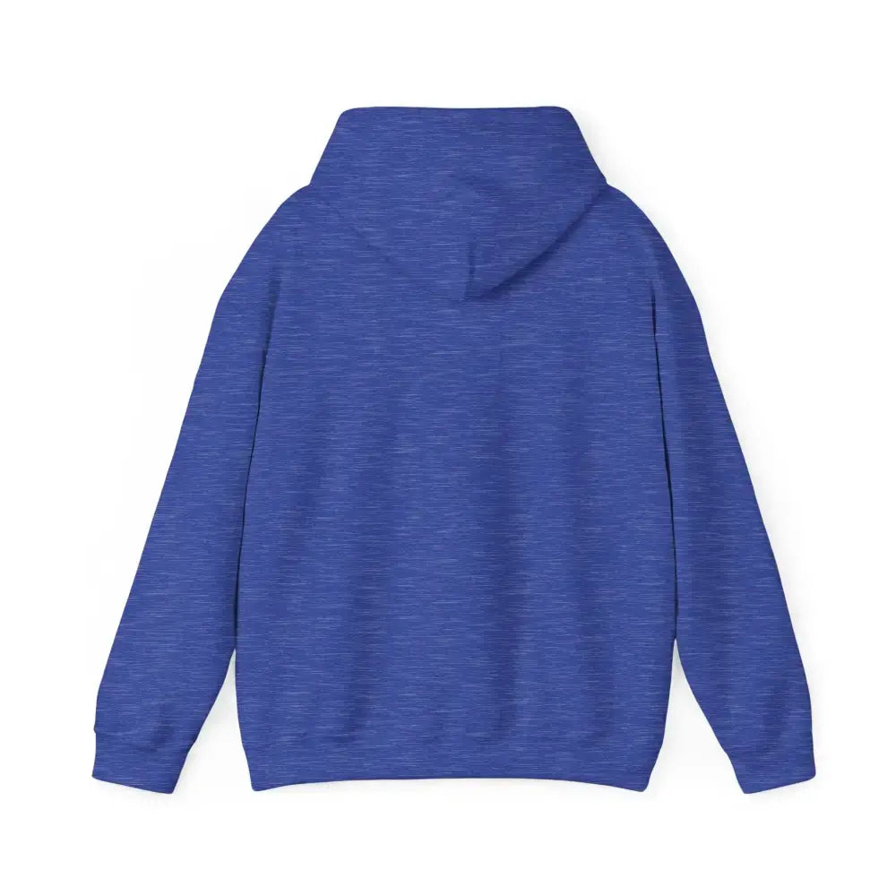 Back view of a blue Party Hoodie, showcasing the design and cozy fit for tailgate parties and cool farm evenings.