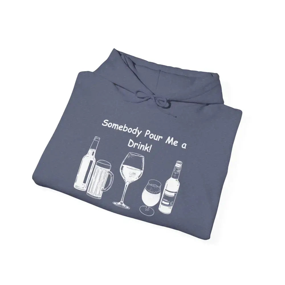 Party Hoodie featuring a fun 'Somebody Pour Me a Drink!' design, perfect for tailgate parties and casual outings.