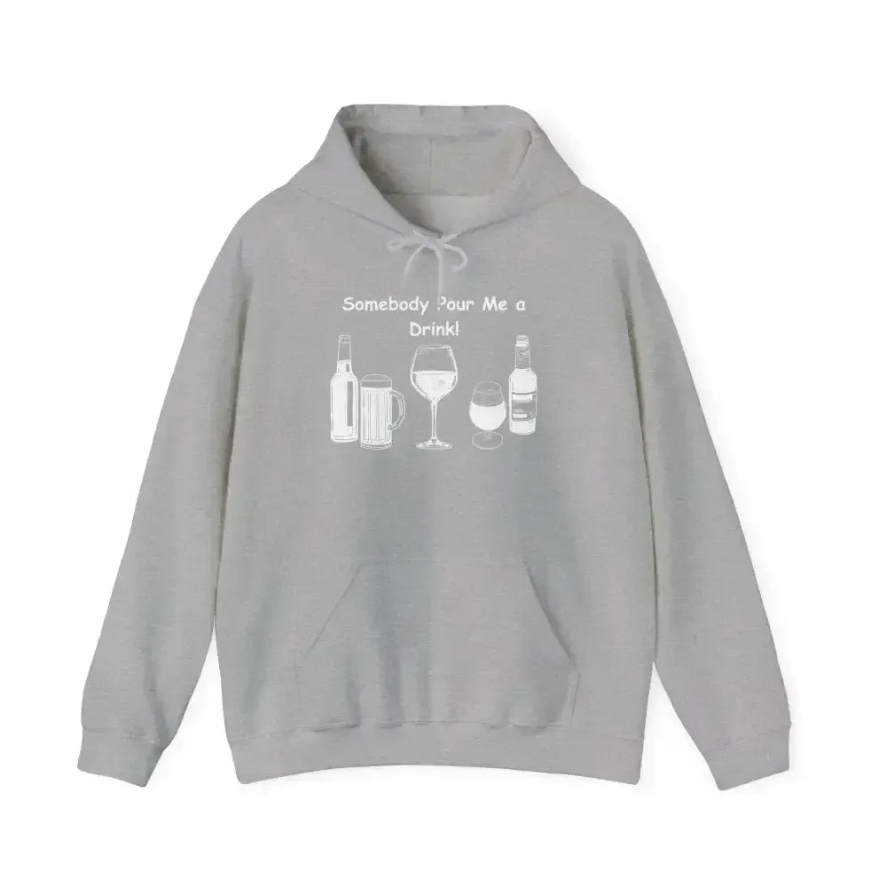 Party Hoodie featuring a humorous drink graphic and kangaroo pocket for comfort and style.