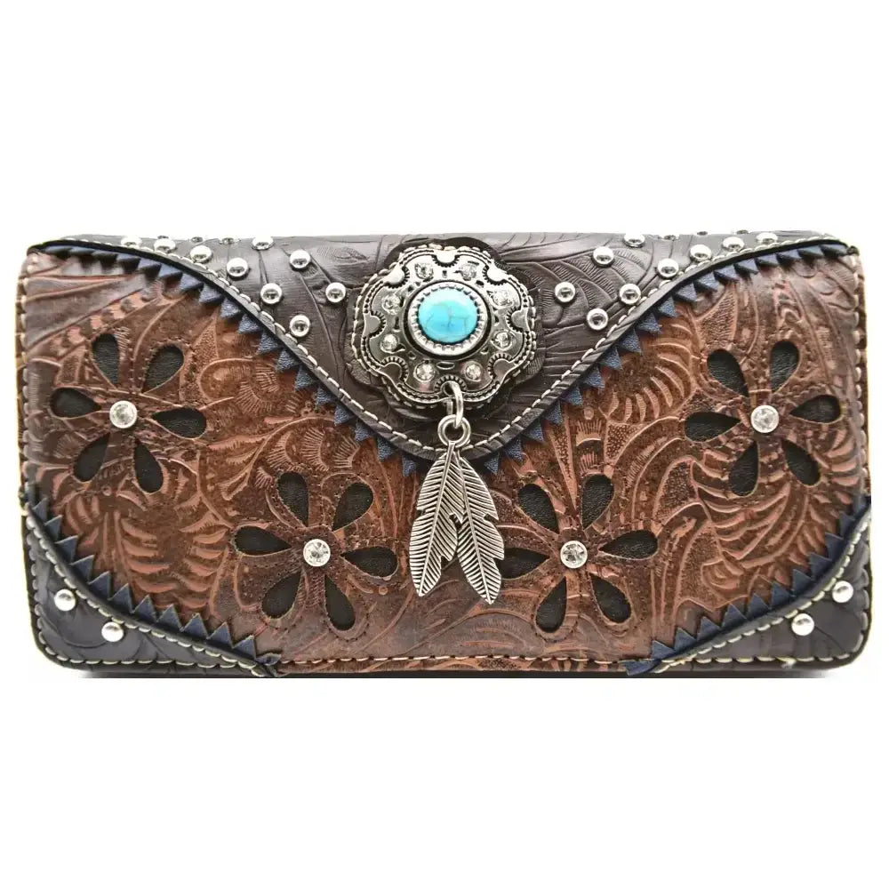 Western Handbag Wallet Set, Tooled Leather Shoulder Purse with Studs - The Best New Thing