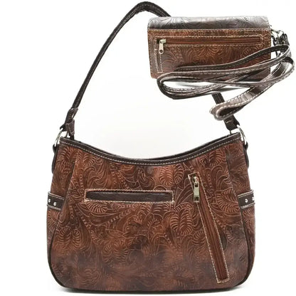Western Handbag Wallet Set, Tooled Leather Shoulder Purse with Studs - The Best New Thing