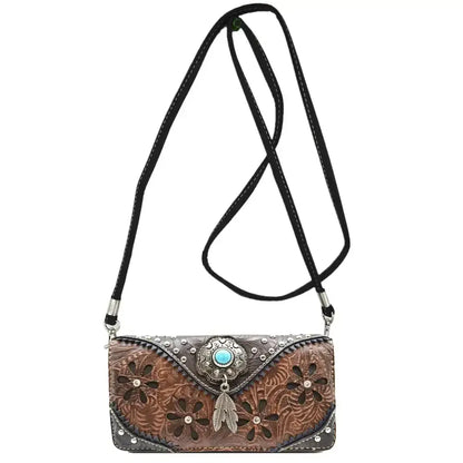 Western Handbag Wallet Set, Tooled Leather Shoulder Purse with Studs - The Best New Thing