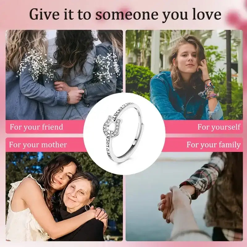 Cubic Zircon Lucky in Love Horseshoe Ring Woman Ring Horse Lover Ring 925 Sterling Silver Jewelry - Silver - Jewelry