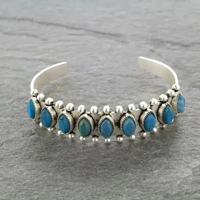 Vintage Western Turquoise Bracelet Tibet Bohemian Jewelry - Blue - Jewelry