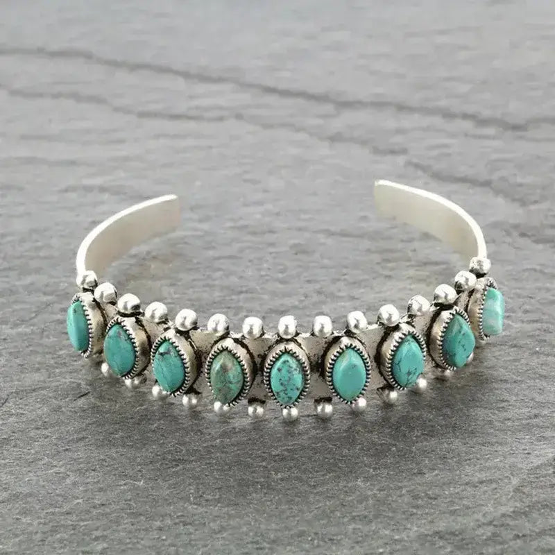 Vintage Western Turquoise Bracelet Tibet Bohemian Jewelry - green - Jewelry