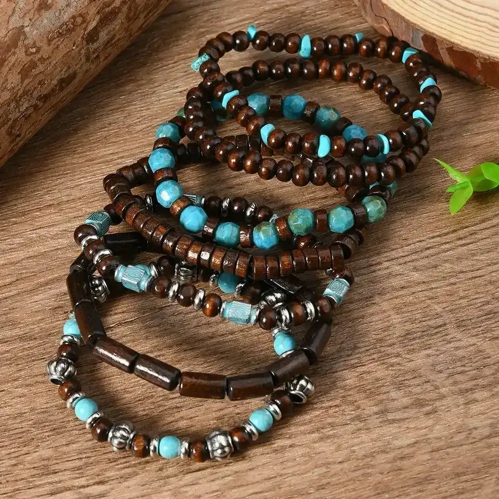 Western Bead Bracelets, Bracelet Sets, Turquoise Strand Bracelets, 7 pcs - The Best New Thing