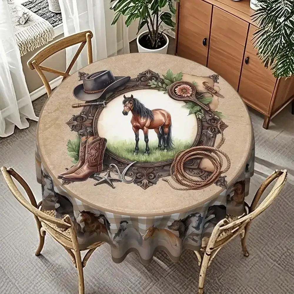 Western Table Decor, Cowboy Horse Round Tablecloth - The Best New Thing