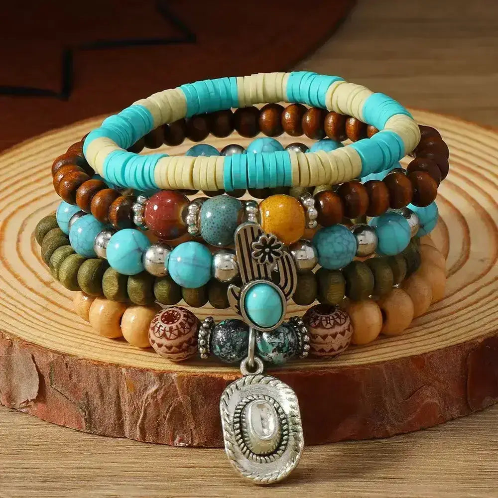 Western Fashion Country Charm Bangle Bracelets Country Style Jewelry - 5pcs hat - Jewelry