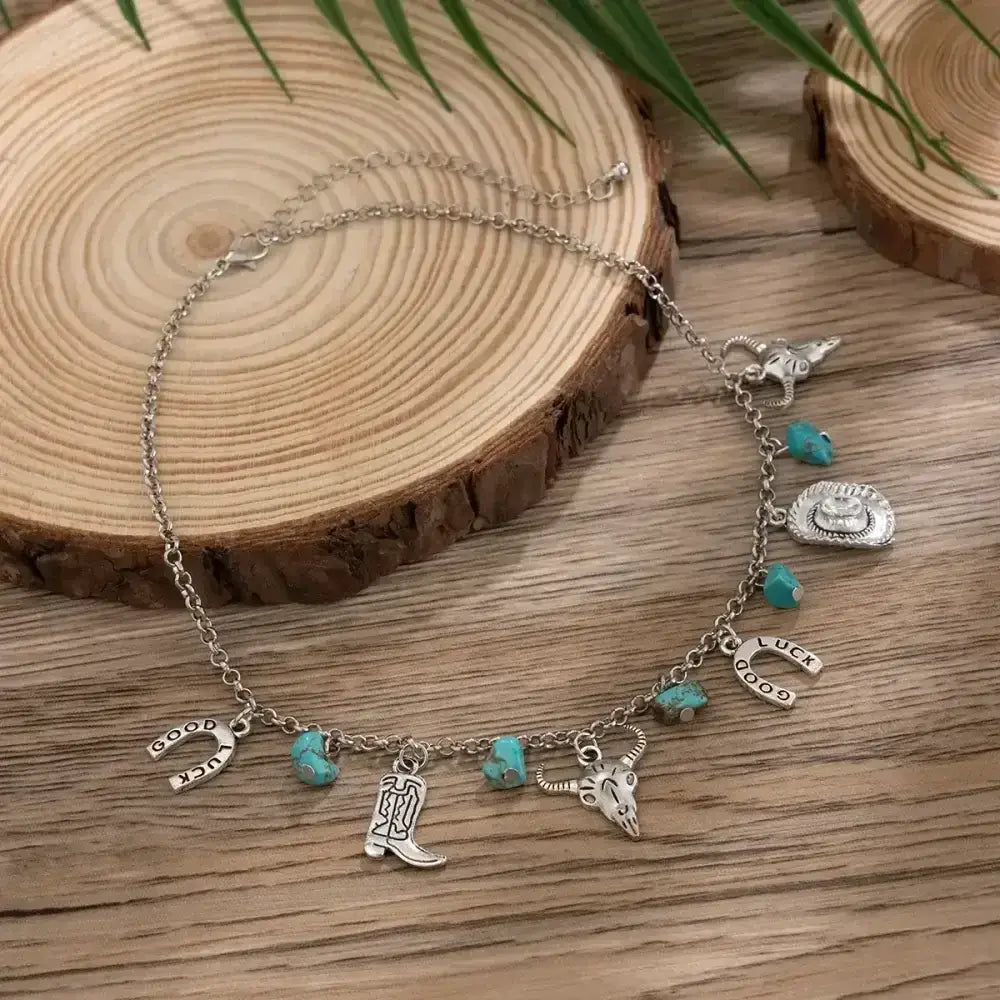 Western Turquoise Choker Necklace and Bracelet, Southwest Charms - The Best New Thing