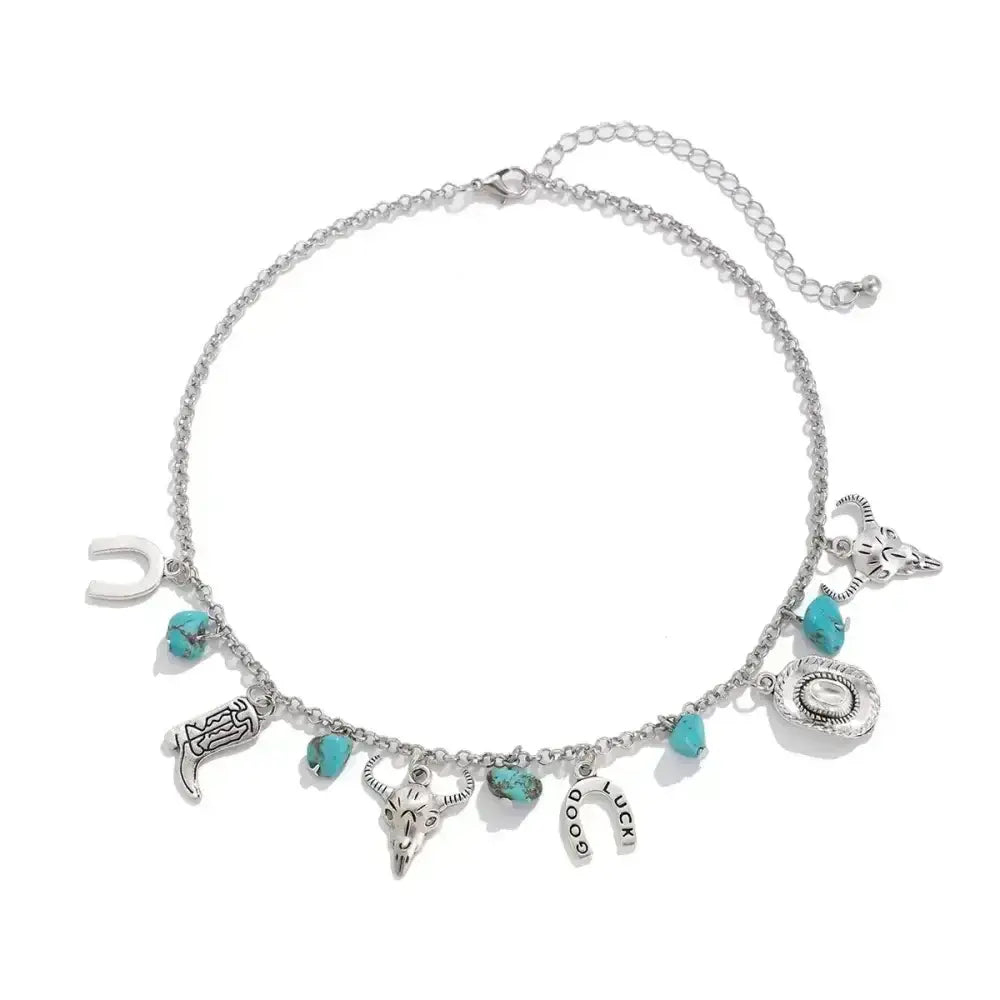 Western Turquoise Choker Necklace and Bracelet, Southwest Charms - The Best New Thing