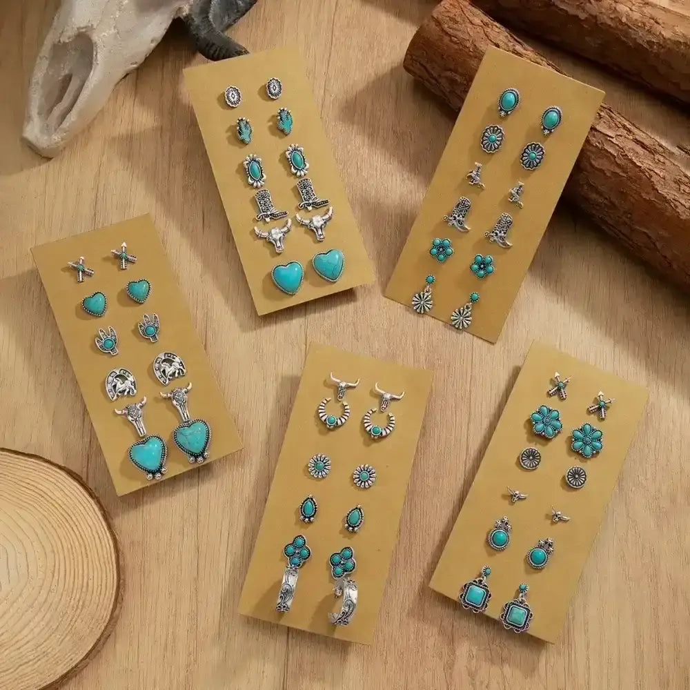 Western Turquoise Earrings, Cowgirl Jewelry, Earrings for Women, 6 pair - The Best New Thing