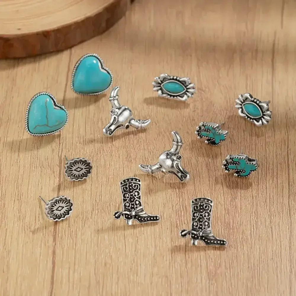 Western Turquoise Earrings, Cowgirl Jewelry, Earrings for Women, 6 pair - The Best New Thing