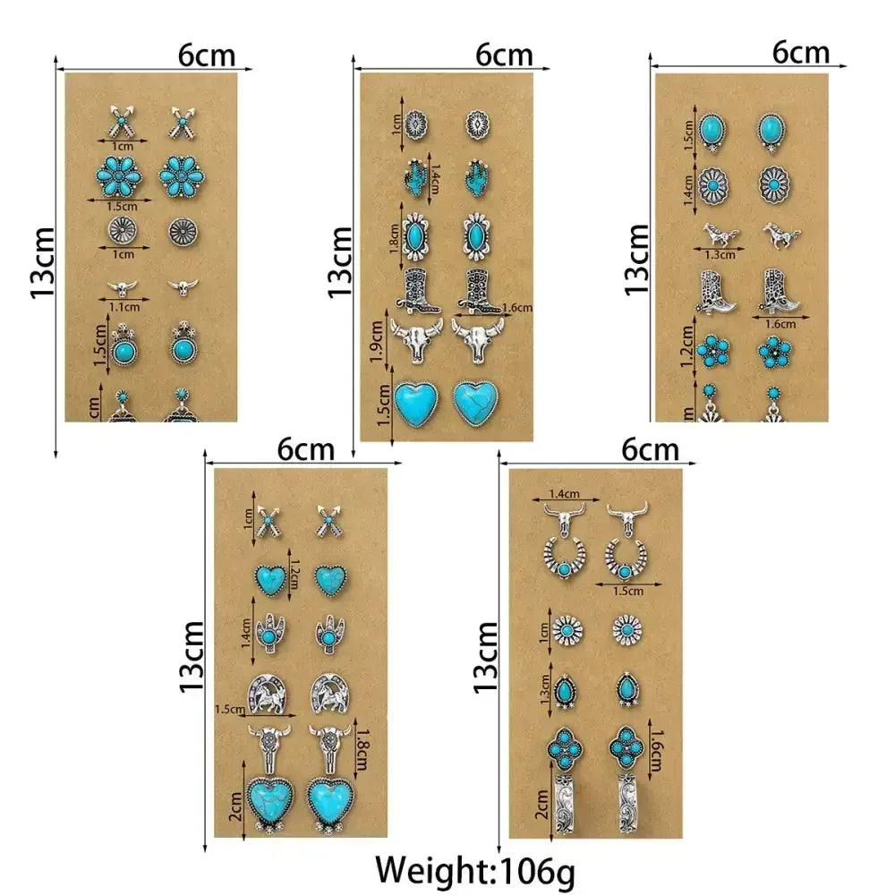 Western Turquoise Earrings, Cowgirl Jewelry, Earrings for Women, 6 pair - The Best New Thing