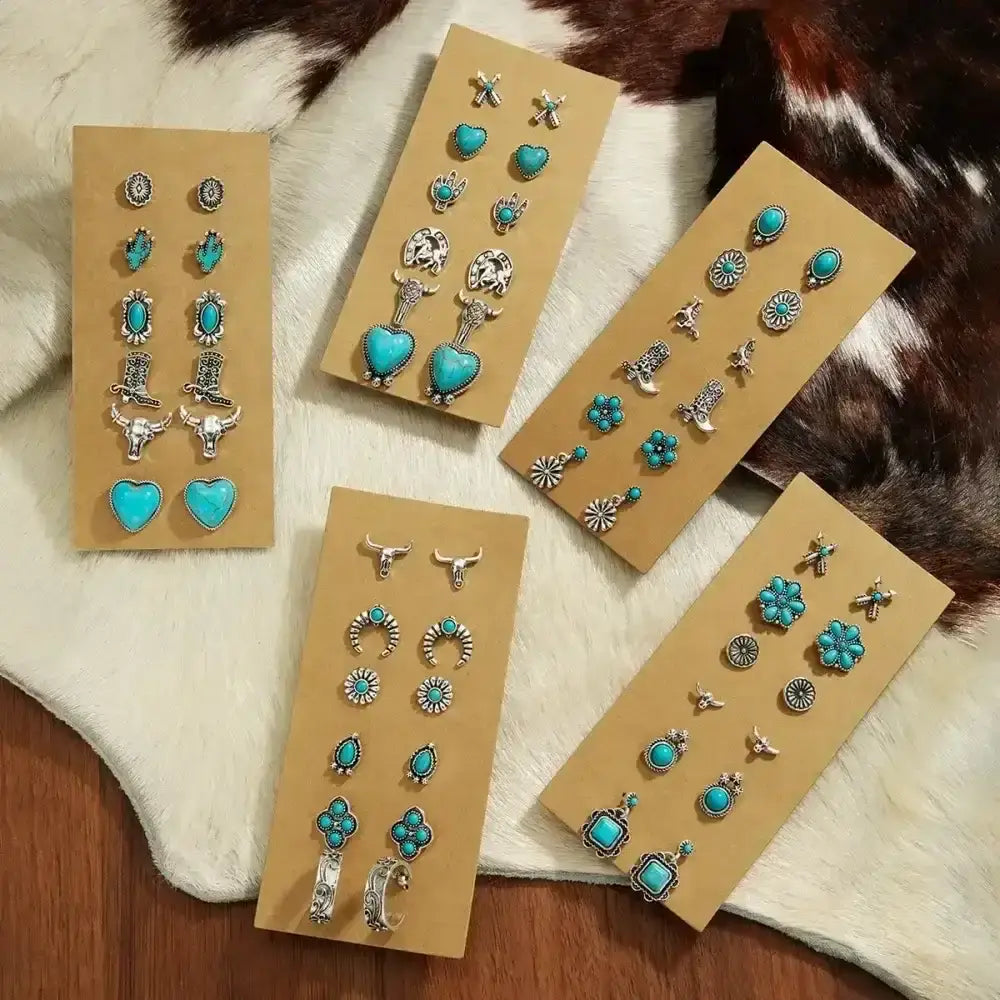 Western Turquoise Earrings, Cowgirl Jewelry, Earrings for Women, 6 pair - The Best New Thing