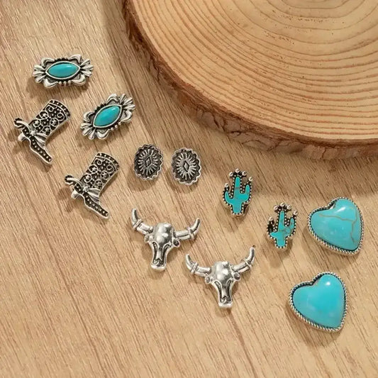 Western Turquoise Earrings, Cowgirl Jewelry, Earrings for Women, 6 pair - The Best New Thing
