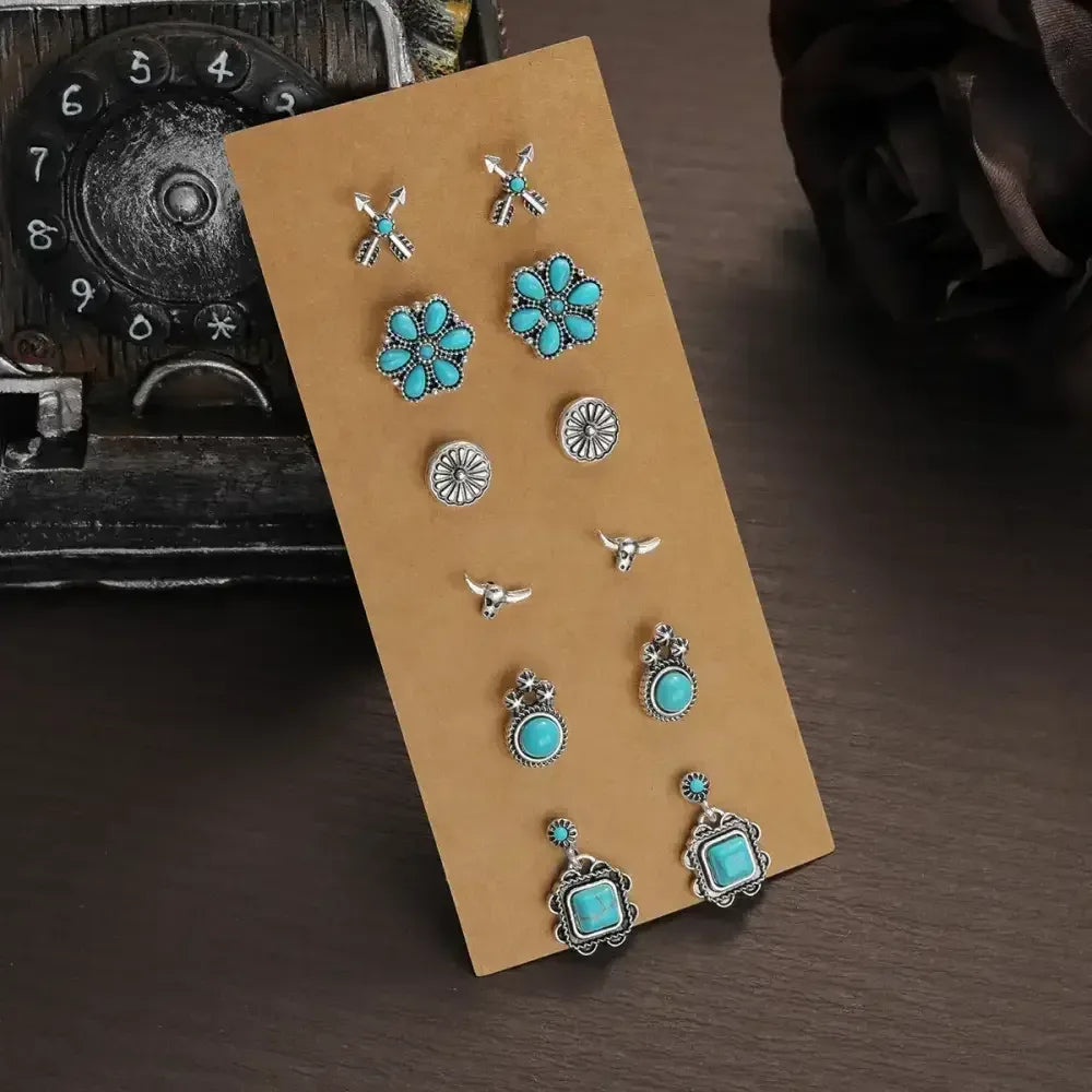 Western Turquoise Earrings, Cowgirl Jewelry, Earrings for Women, 6 pair - The Best New Thing