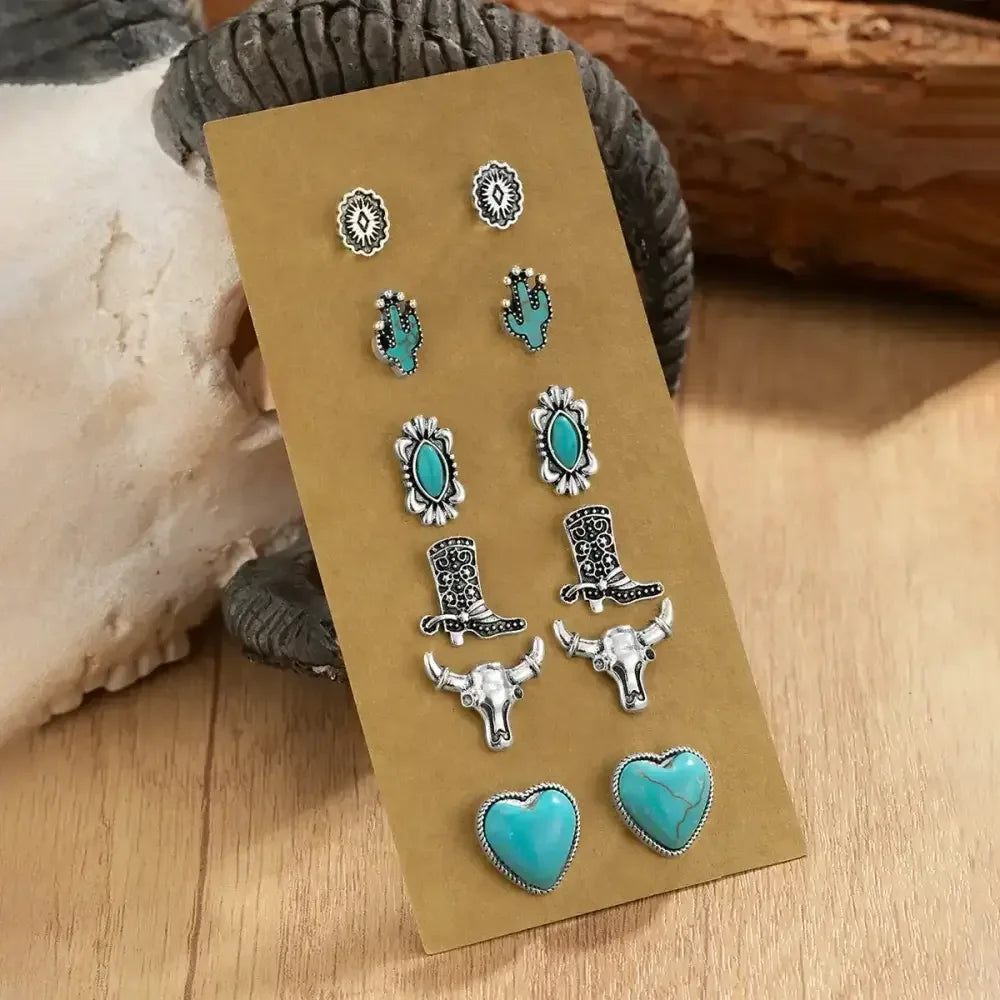 Western Turquoise Earrings, Cowgirl Jewelry, Earrings for Women, 6 pair - The Best New Thing