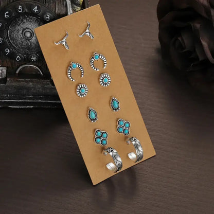 Western Turquoise Earrings Cowgirl Jewelry Earrings for Women 6 pair - XY-601 - Jewelry