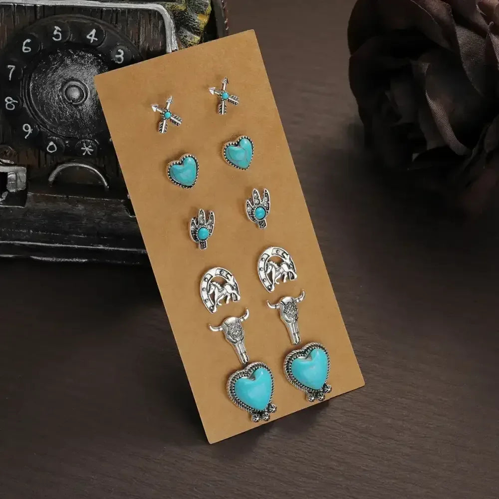 Western Turquoise Earrings, Cowgirl Jewelry, Earrings for Women, 6 pair - The Best New Thing