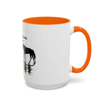 White and orange glossy finish coffee mug for horse lovers, 15 oz horse design