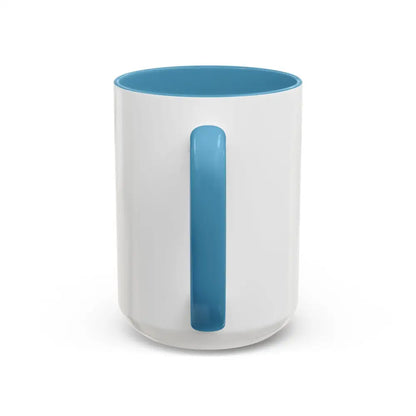 White and teal glossy finish coffee mug for horse lovers, 15 oz